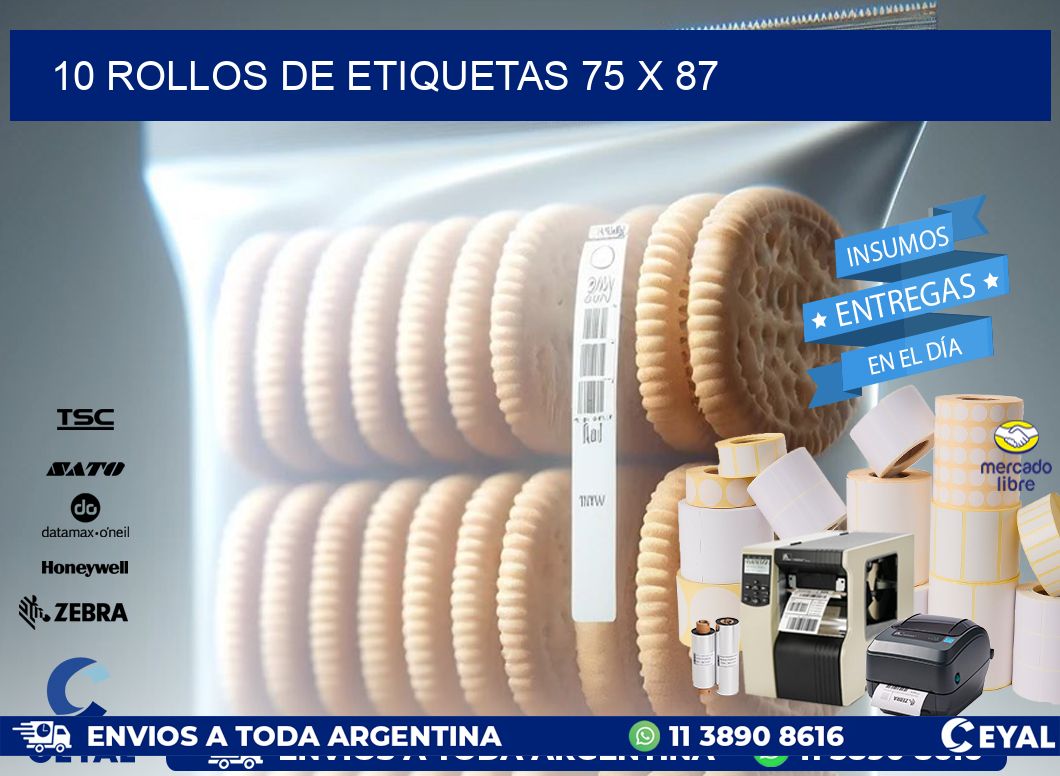 10 ROLLOS DE ETIQUETAS 75 x 87