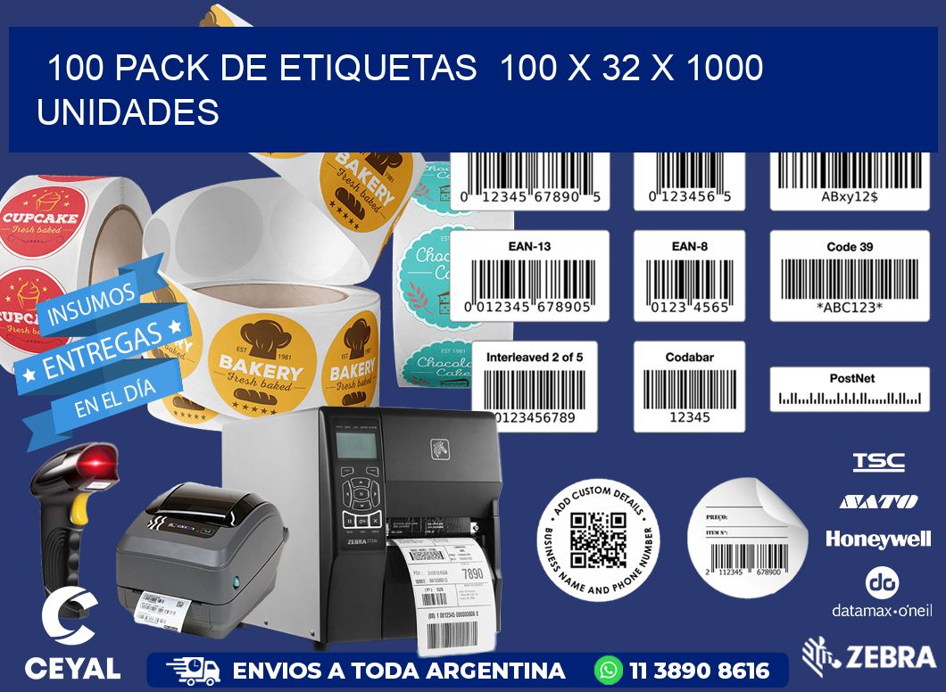 100 PACK DE ETIQUETAS  100 x 32 X 1000 UNIDADES