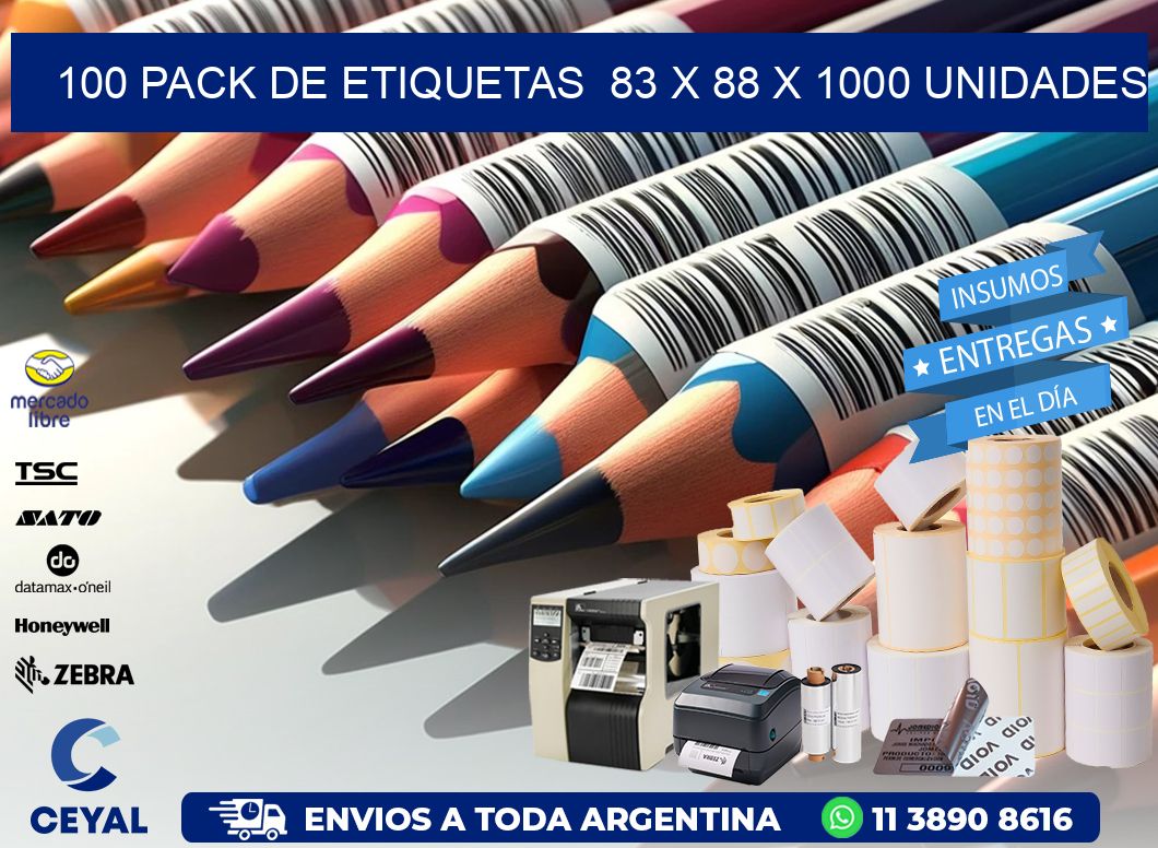 100 PACK DE ETIQUETAS  83 x 88 X 1000 UNIDADES