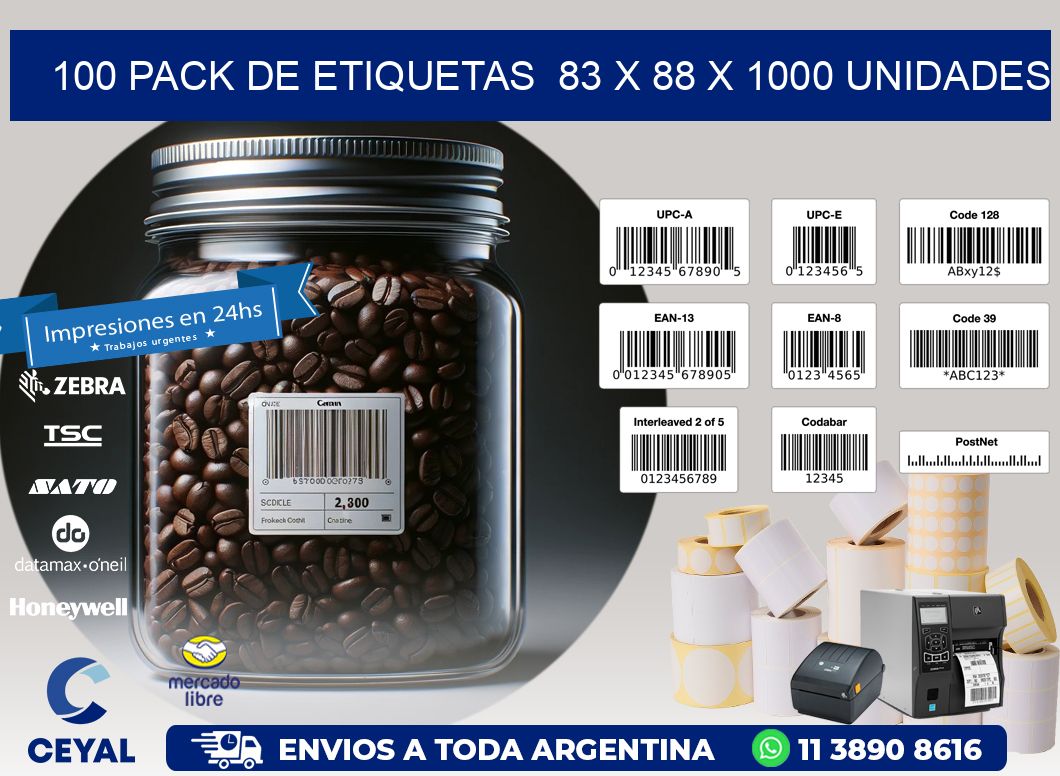 100 PACK DE ETIQUETAS  83 x 88 X 1000 UNIDADES