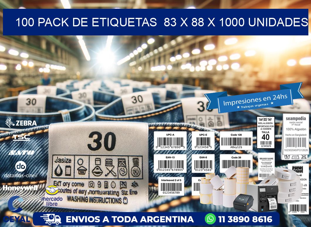 100 PACK DE ETIQUETAS  83 x 88 X 1000 UNIDADES