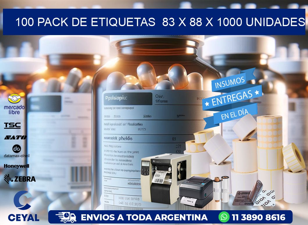 100 PACK DE ETIQUETAS  83 x 88 X 1000 UNIDADES