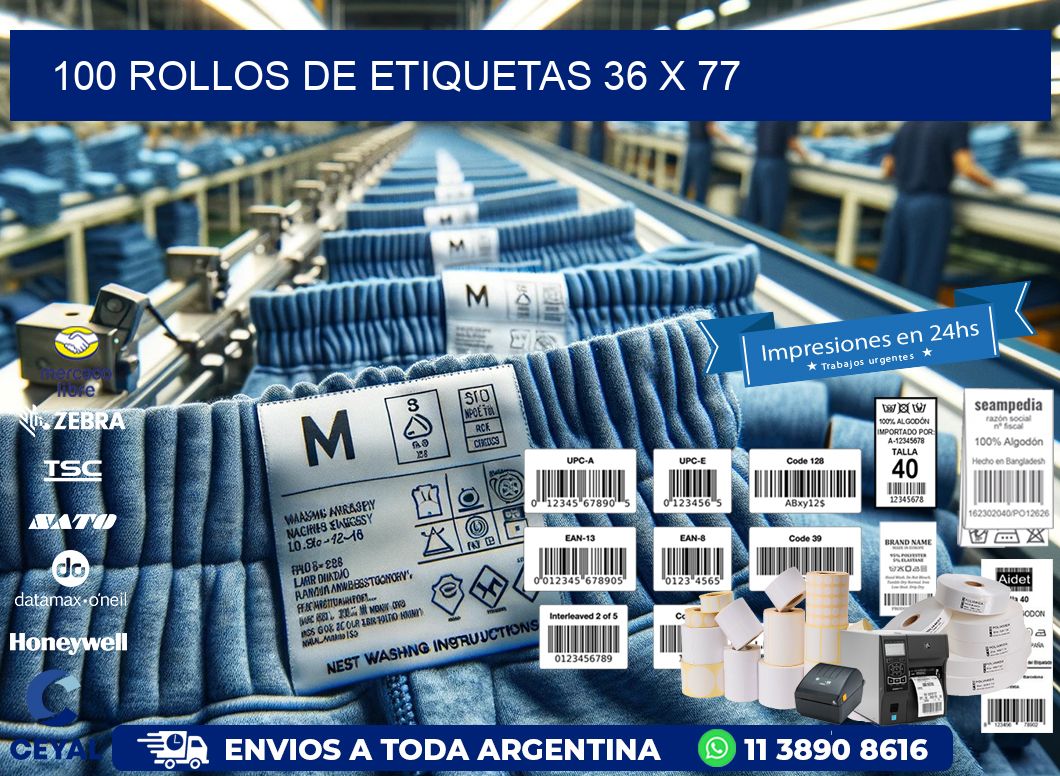 100 ROLLOS DE ETIQUETAS 36 x 77