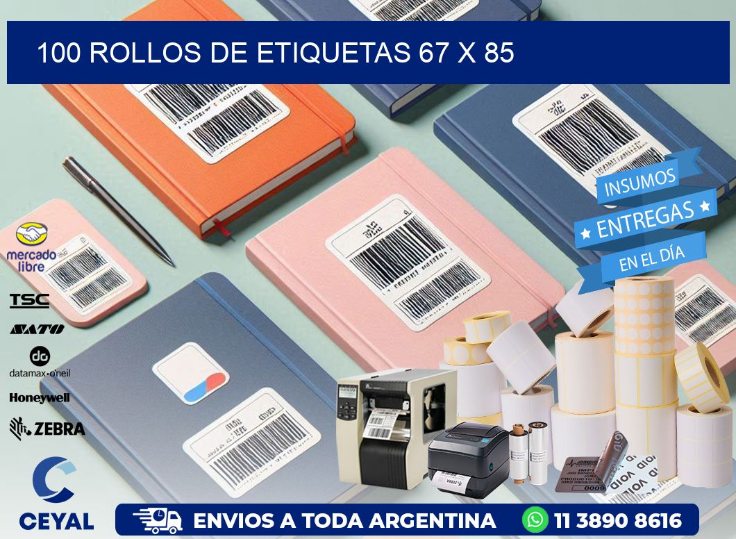 100 ROLLOS DE ETIQUETAS 67 x 85