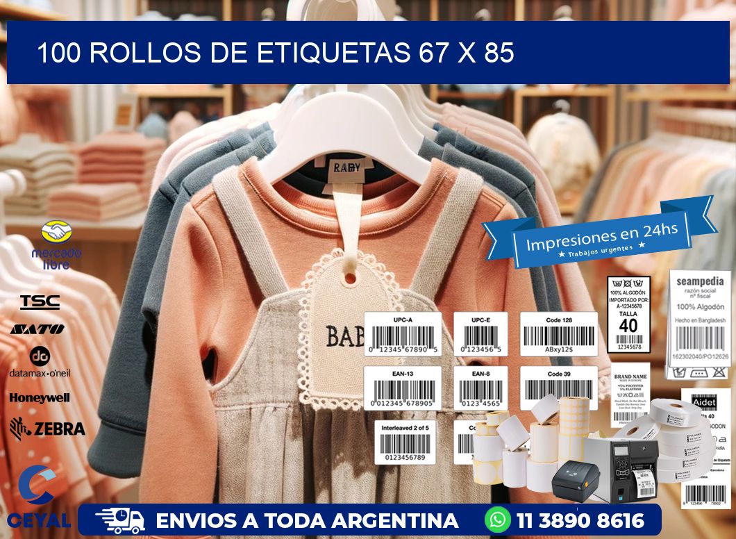 100 ROLLOS DE ETIQUETAS 67 x 85