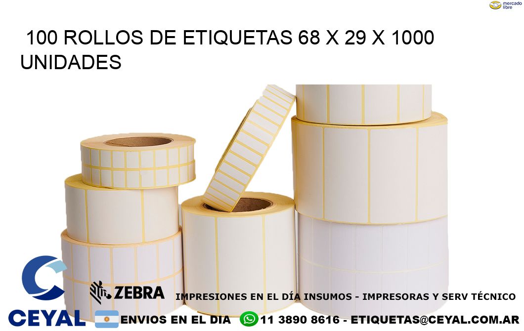 100 ROLLOS DE ETIQUETAS 68 x 29 X 1000 UNIDADES