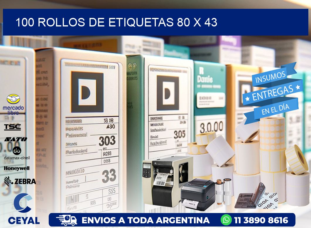 100 ROLLOS DE ETIQUETAS 80 x 43