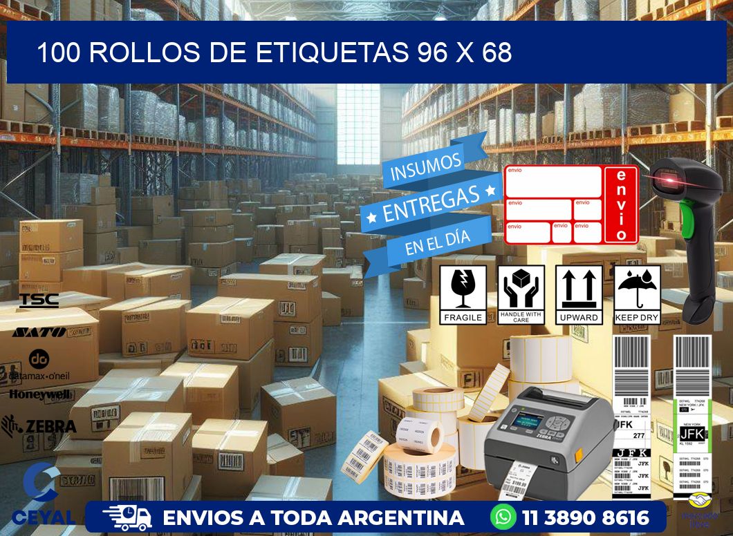 100 ROLLOS DE ETIQUETAS 96 x 68