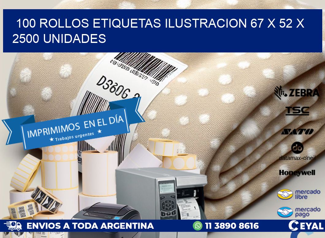 100 ROLLOS ETIQUETAS ILUSTRACION 67 x 52 X 2500 UNIDADES