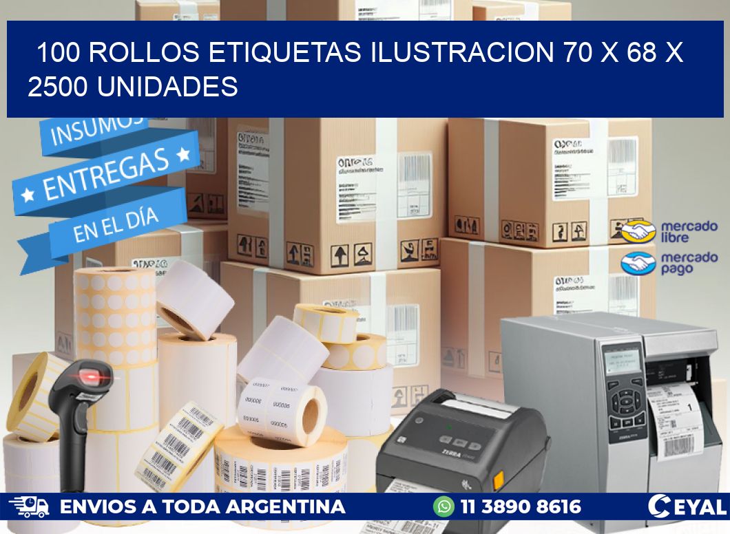 100 ROLLOS ETIQUETAS ILUSTRACION 70 x 68 X 2500 UNIDADES