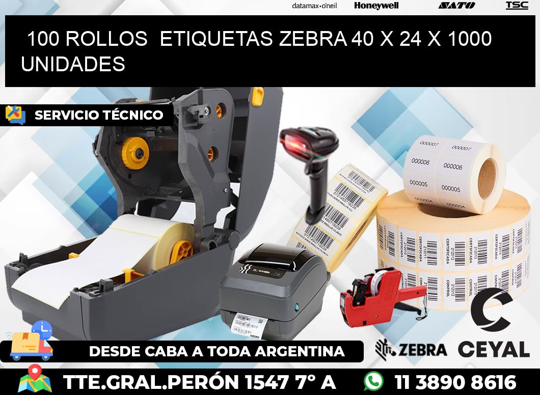 100 ROLLOS  ETIQUETAS ZEBRA 40 x 24 X 1000 UNIDADES