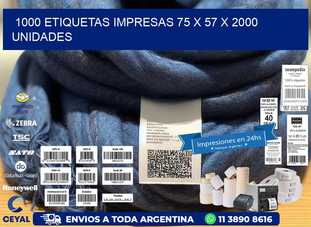 1000 ETIQUETAS IMPRESAS 75 x 57 X 2000 UNIDADES