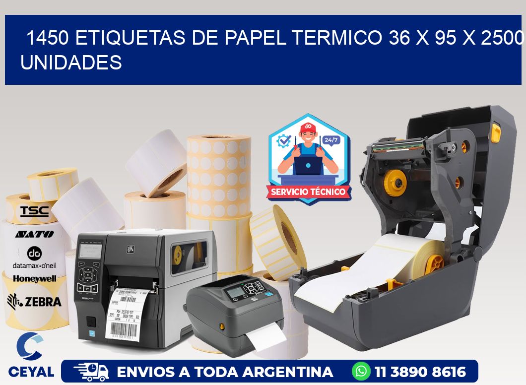 1450 ETIQUETAS DE PAPEL TERMICO 36 x 95 X 2500 UNIDADES