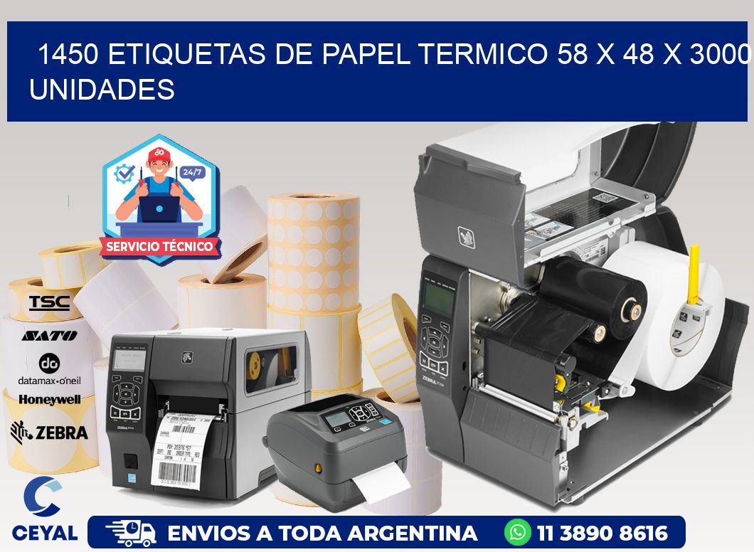 1450 ETIQUETAS DE PAPEL TERMICO 58 x 48 X 3000 UNIDADES