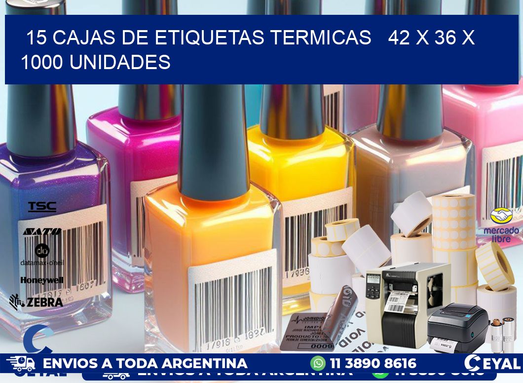 15 CAJAS DE ETIQUETAS TERMICAS   42 x 36 X 1000 UNIDADES