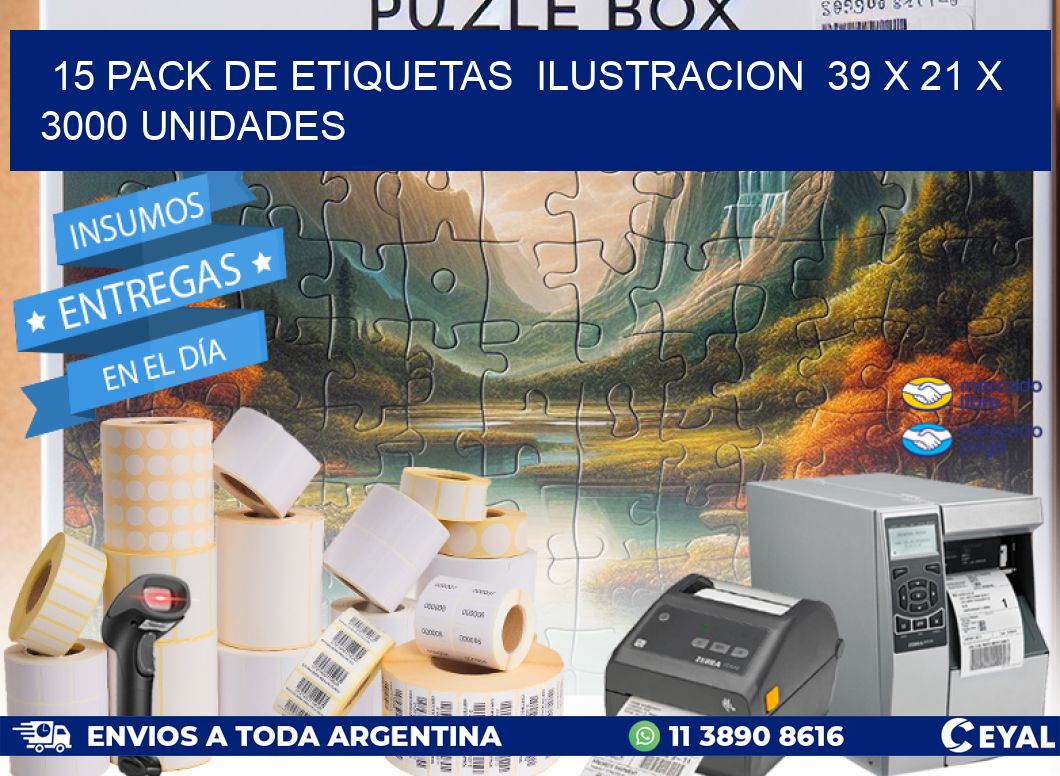 15 PACK DE ETIQUETAS  ILUSTRACION  39 x 21 X 3000 UNIDADES