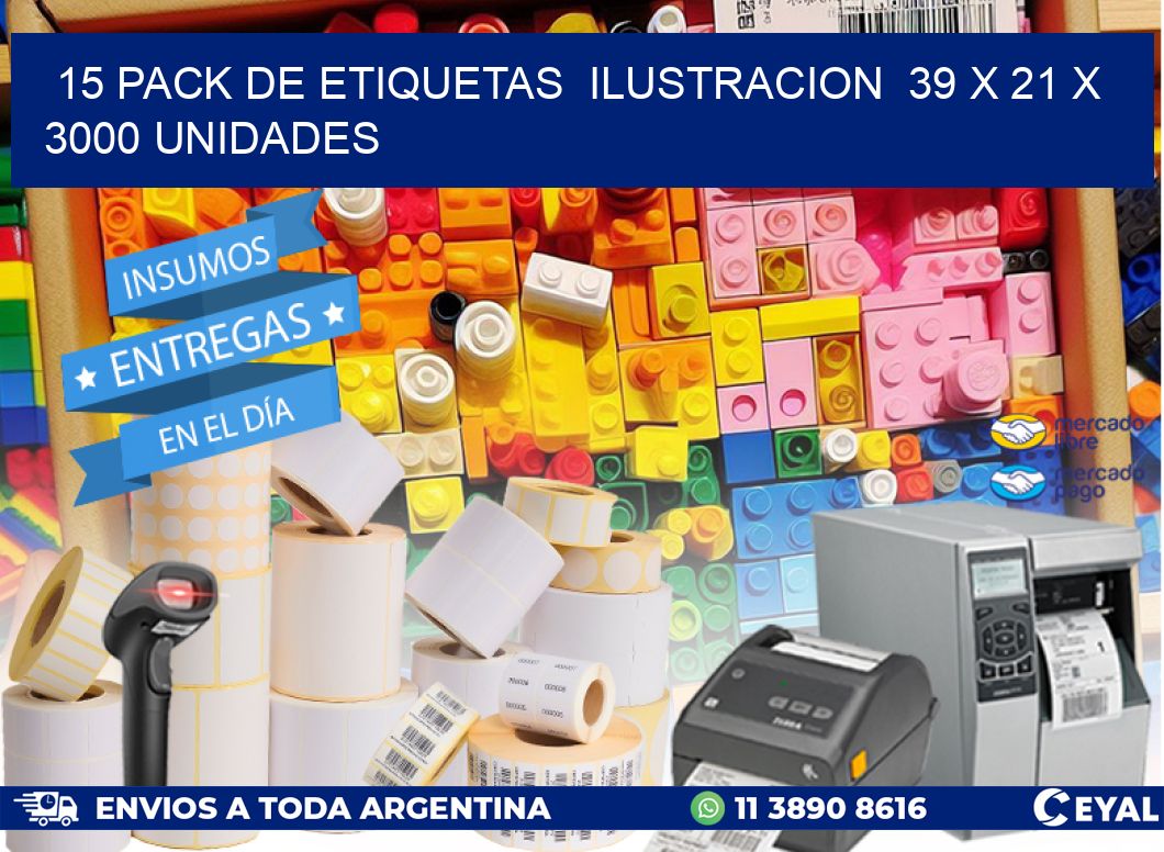 15 PACK DE ETIQUETAS  ILUSTRACION  39 x 21 X 3000 UNIDADES