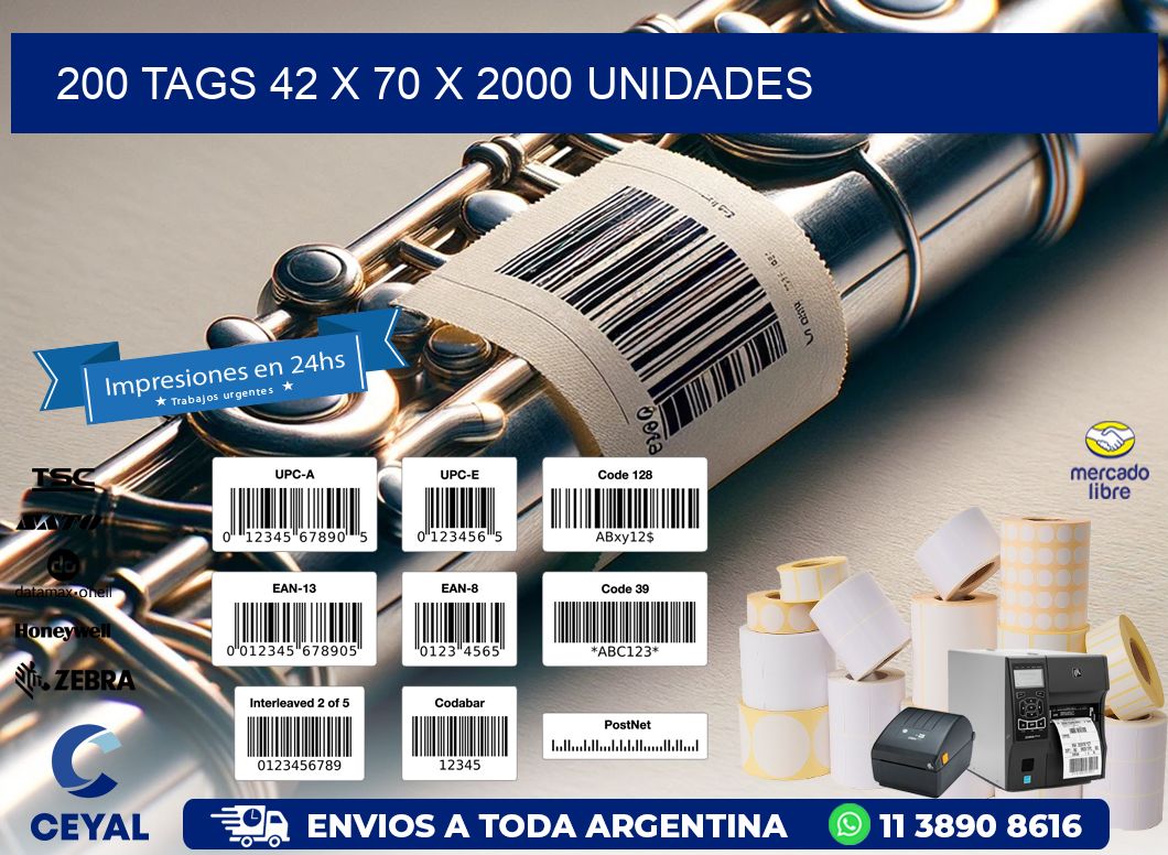 200 TAGS 42 x 70 X 2000 UNIDADES