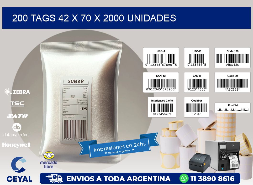 200 TAGS 42 x 70 X 2000 UNIDADES