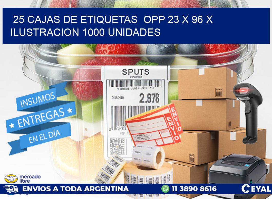 25 CAJAS DE ETIQUETAS  OPP 23 x 96 X ILUSTRACION 1000 UNIDADES