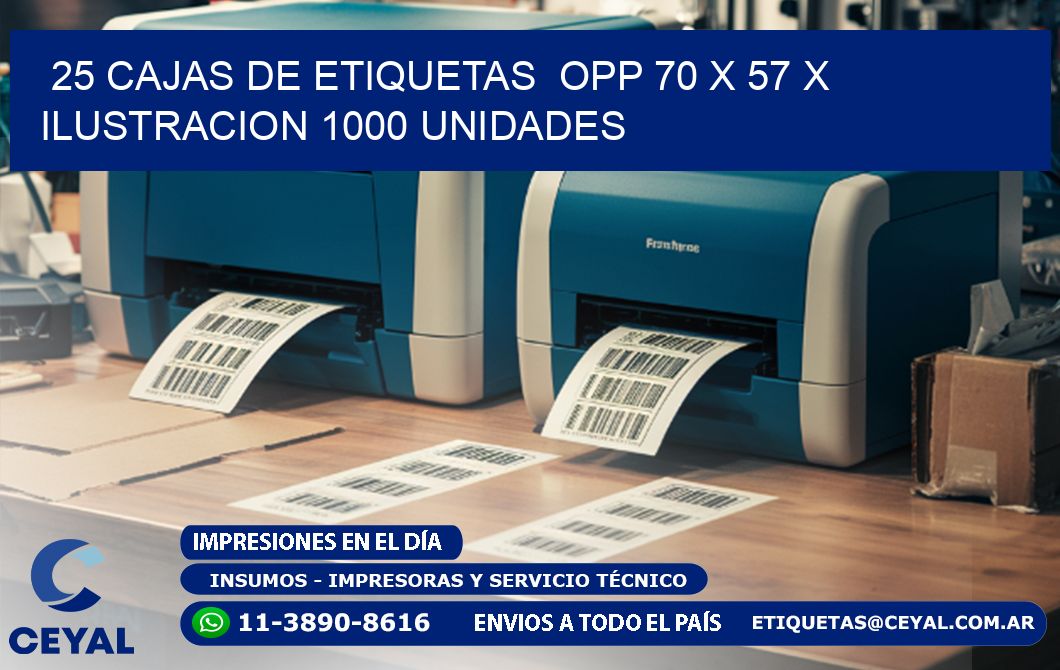 25 CAJAS DE ETIQUETAS  OPP 70 x 57 X ILUSTRACION 1000 UNIDADES