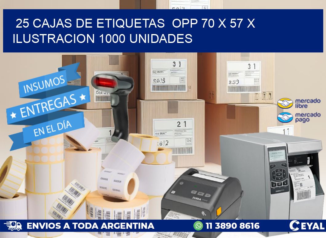 25 CAJAS DE ETIQUETAS  OPP 70 x 57 X ILUSTRACION 1000 UNIDADES