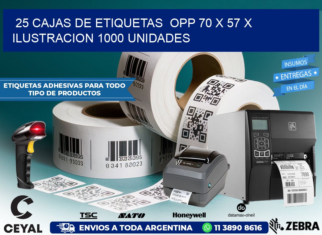 25 CAJAS DE ETIQUETAS  OPP 70 x 57 X ILUSTRACION 1000 UNIDADES