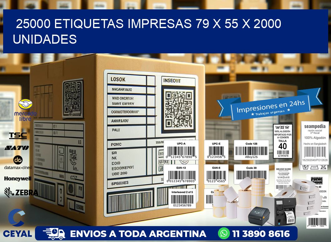 25000 ETIQUETAS IMPRESAS 79 x 55 X 2000 UNIDADES