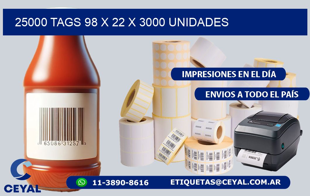 25000 TAGS 98 x 22 X 3000 UNIDADES