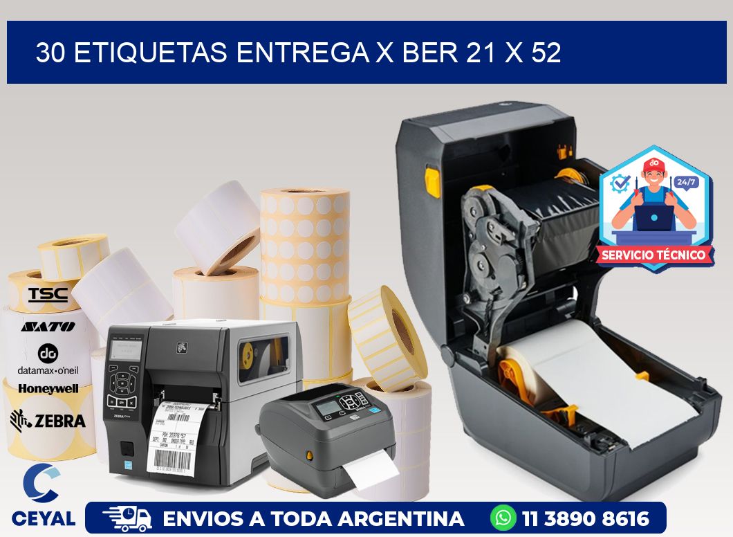 30 ETIQUETAS ENTREGA X BER 21 x 52