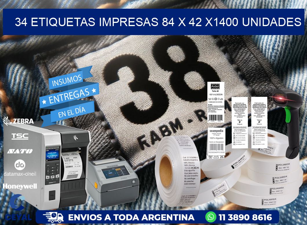 34 ETIQUETAS IMPRESAS 84 x 42 X1400 UNIDADES