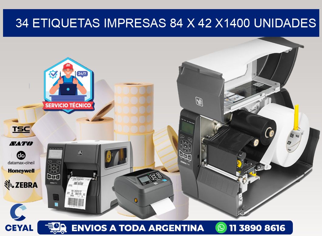 34 ETIQUETAS IMPRESAS 84 x 42 X1400 UNIDADES