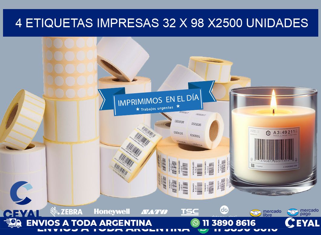 4 ETIQUETAS IMPRESAS 32 x 98 X2500 UNIDADES