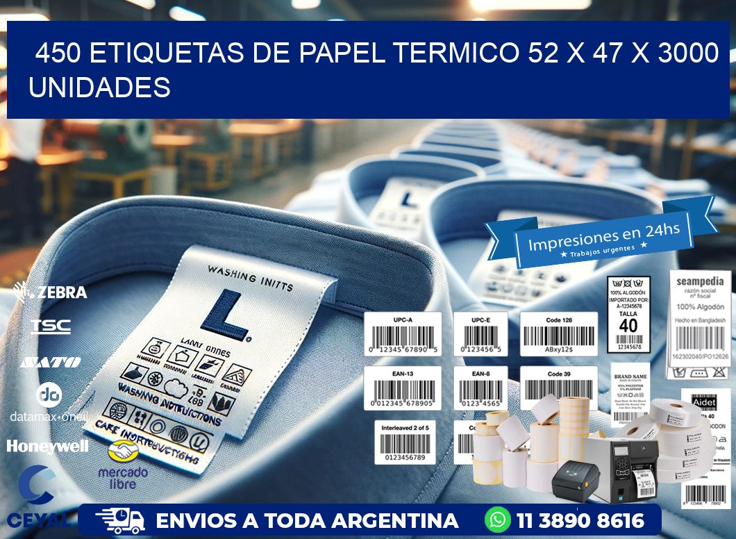 450 ETIQUETAS DE PAPEL TERMICO 52 x 47 X 3000 UNIDADES