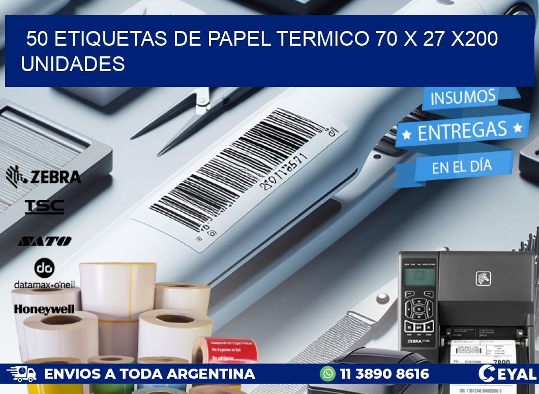 50 ETIQUETAS DE PAPEL TERMICO 70 x 27 x200 UNIDADES