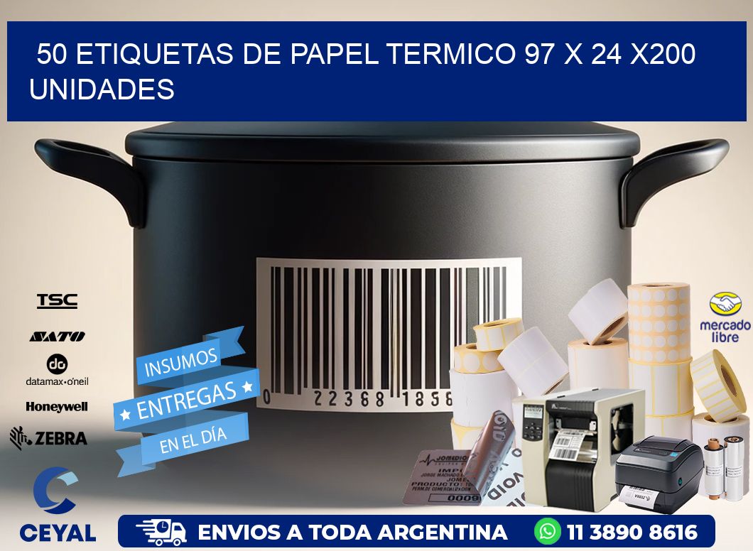 50 ETIQUETAS DE PAPEL TERMICO 97 x 24 x200 UNIDADES