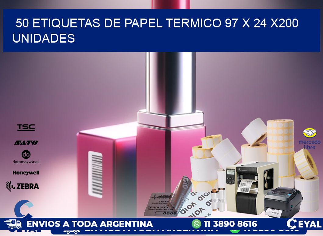 50 ETIQUETAS DE PAPEL TERMICO 97 x 24 x200 UNIDADES