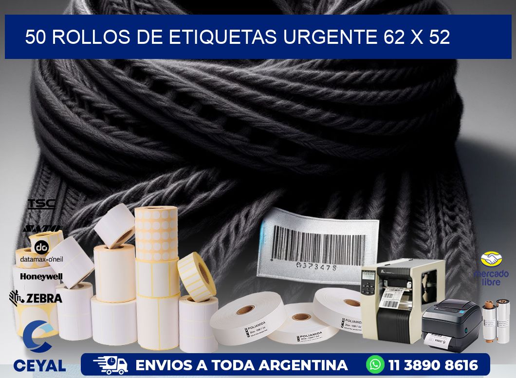 50 ROLLOS DE ETIQUETAS URGENTE 62 x 52