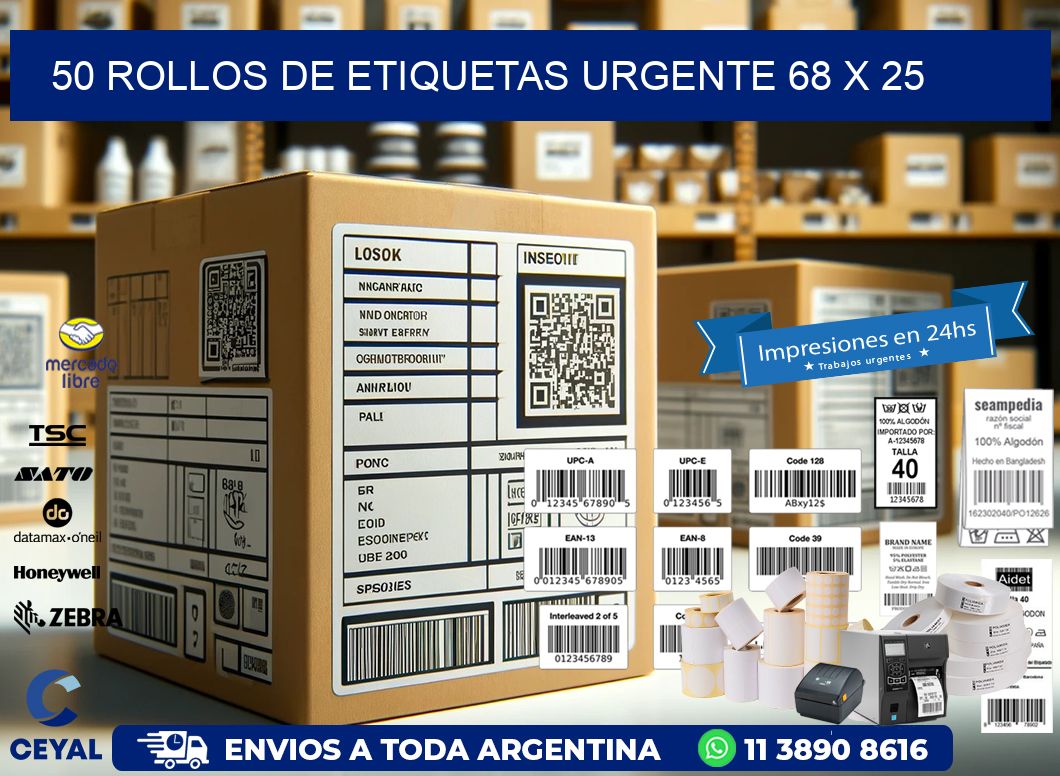 50 ROLLOS DE ETIQUETAS URGENTE 68 x 25