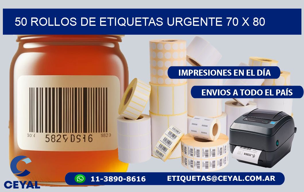 50 ROLLOS DE ETIQUETAS URGENTE 70 x 80