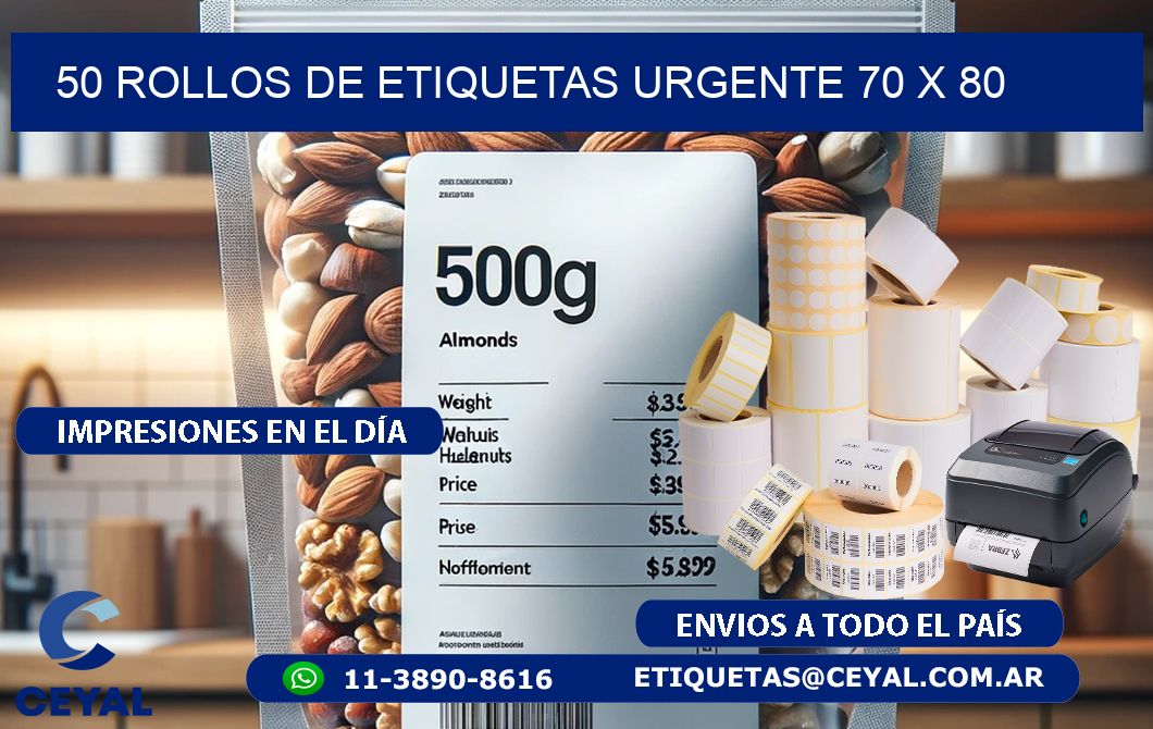 50 ROLLOS DE ETIQUETAS URGENTE 70 x 80