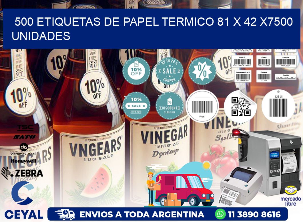 500 ETIQUETAS DE PAPEL TERMICO 81 x 42 X7500 UNIDADES