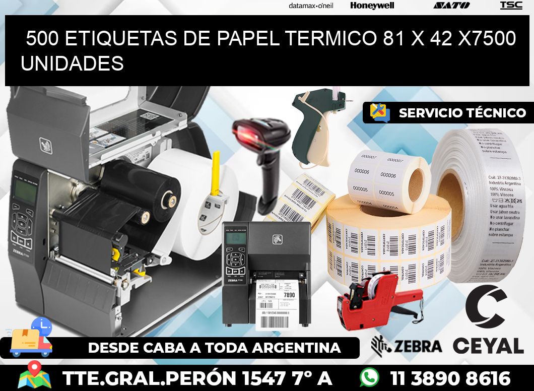 500 ETIQUETAS DE PAPEL TERMICO 81 x 42 X7500 UNIDADES