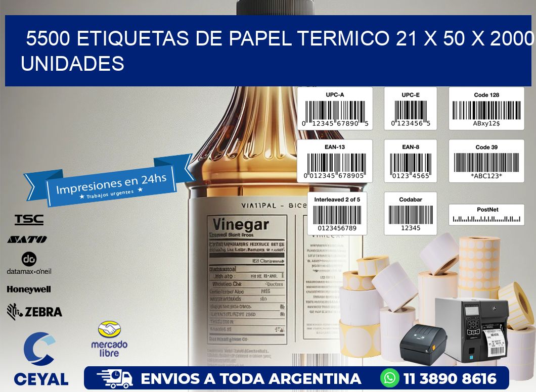 5500 ETIQUETAS DE PAPEL TERMICO 21 x 50 X 2000 UNIDADES