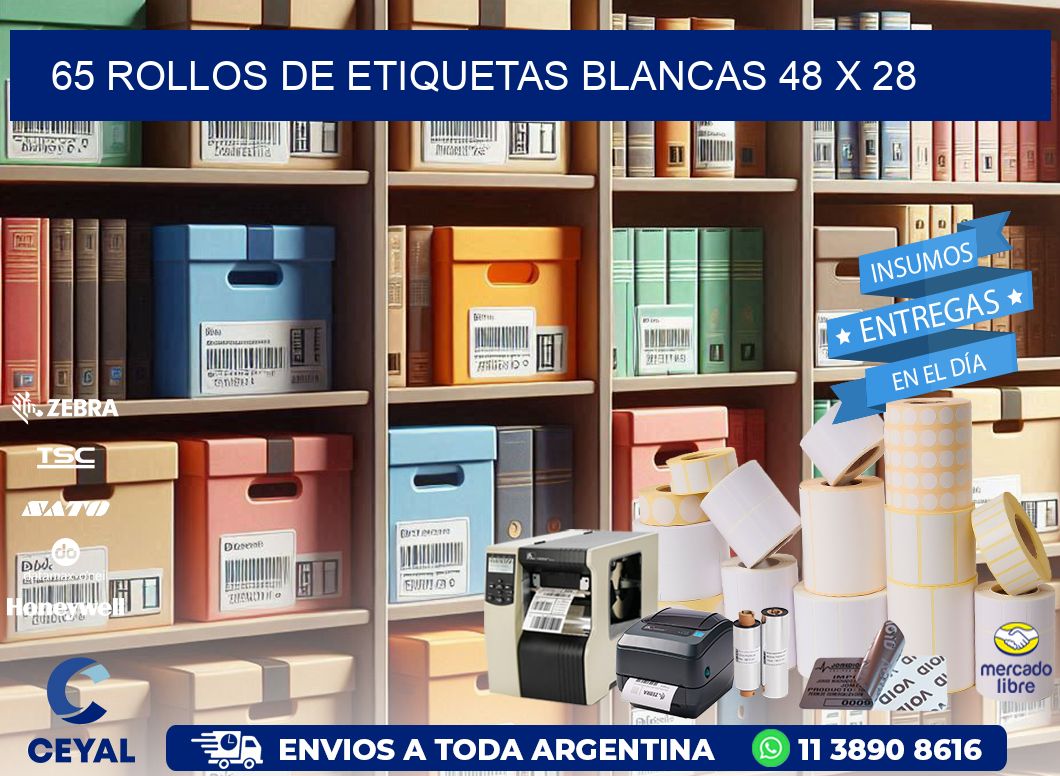 65 ROLLOS DE ETIQUETAS BLANCAS 48 x 28