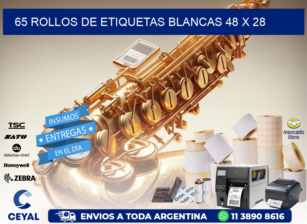 65 ROLLOS DE ETIQUETAS BLANCAS 48 x 28