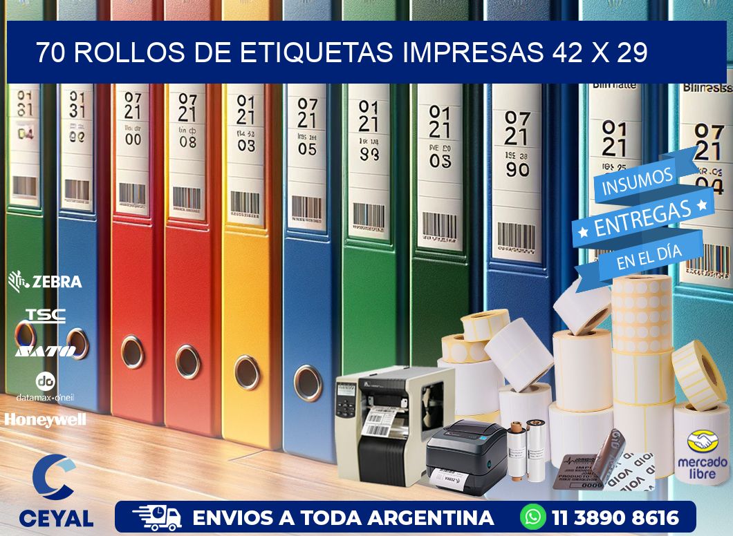 70 ROLLOS DE ETIQUETAS IMPRESAS 42 x 29