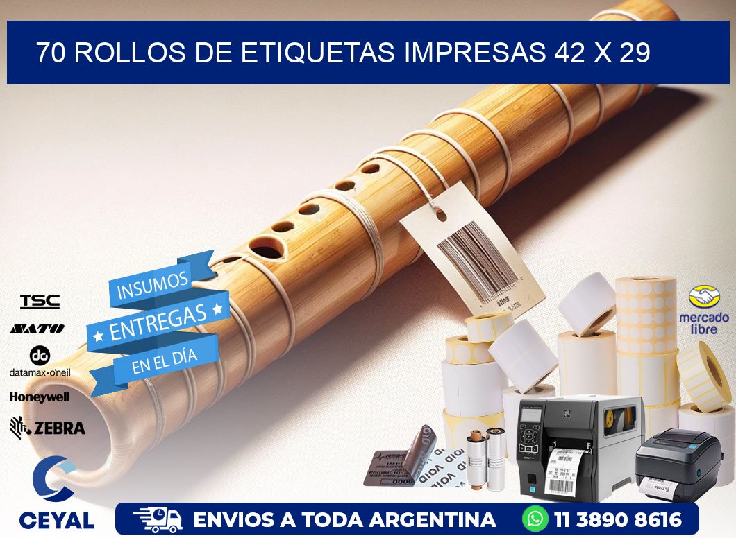 70 ROLLOS DE ETIQUETAS IMPRESAS 42 x 29