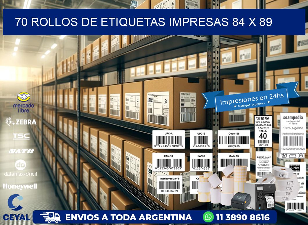 70 ROLLOS DE ETIQUETAS IMPRESAS 84 x 89