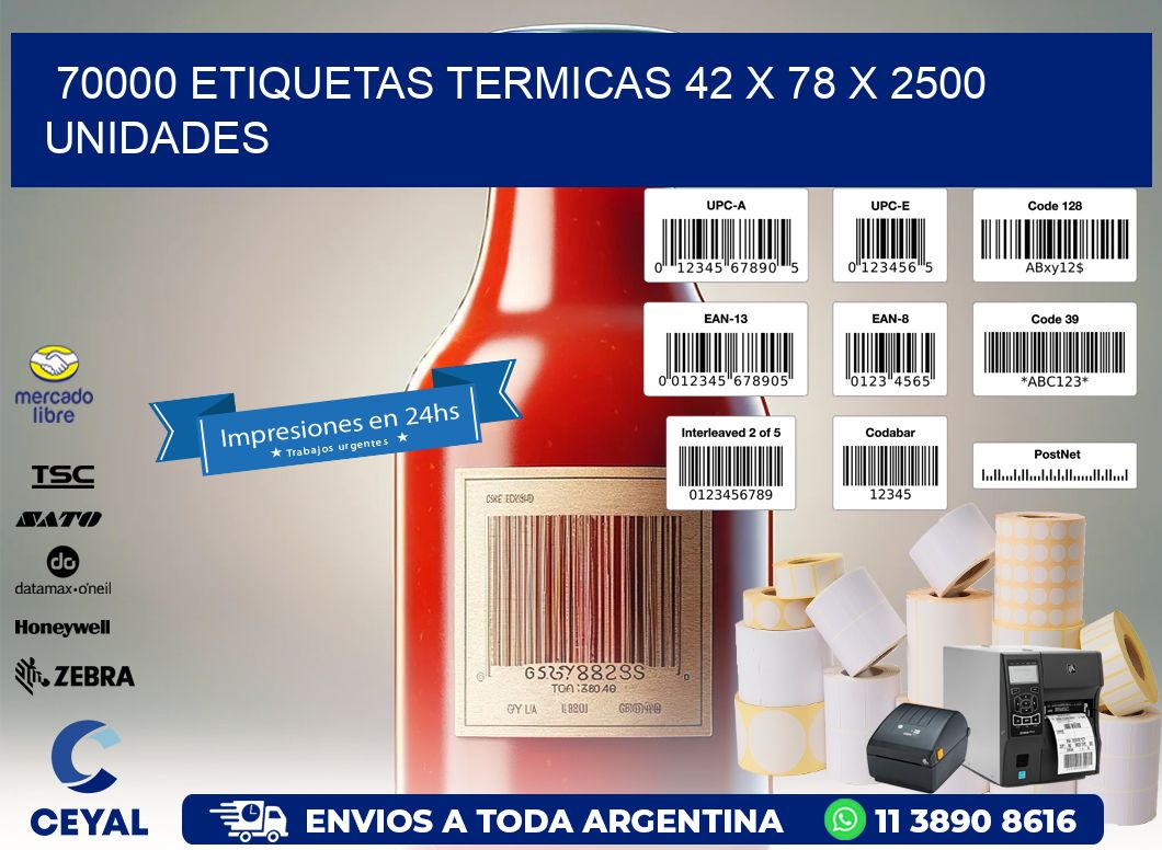 70000 ETIQUETAS TERMICAS 42 x 78 X 2500 UNIDADES